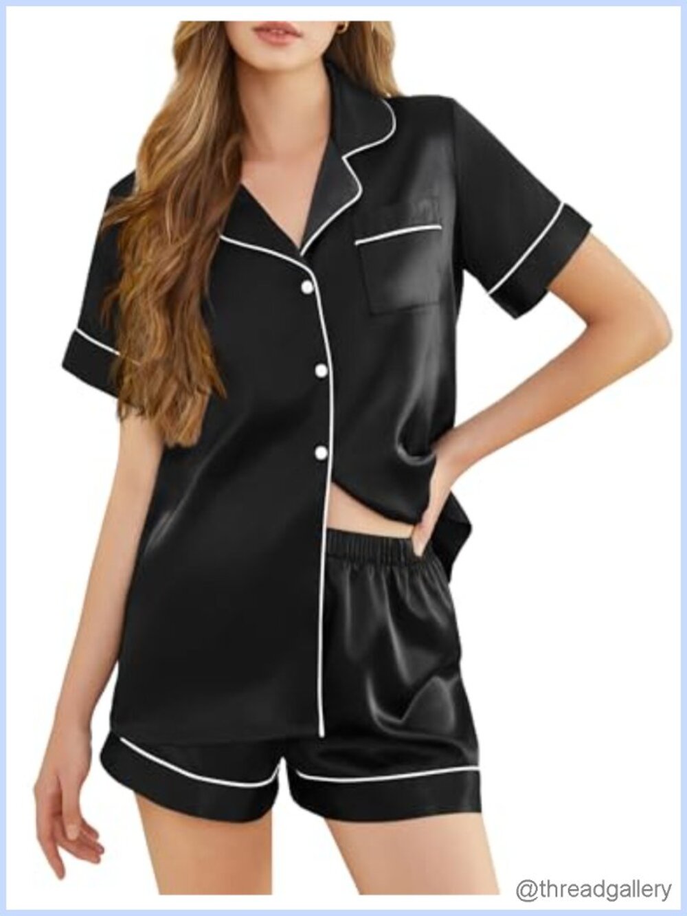 Women's Satin Pajama Set Short Sleeve Button Down 2 Piece Lounge Set